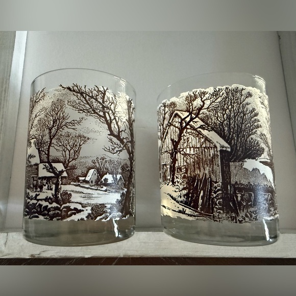 Currier And Ives Collectible Lithographic Print Whiskey Glass Set - Picture 3 of 3